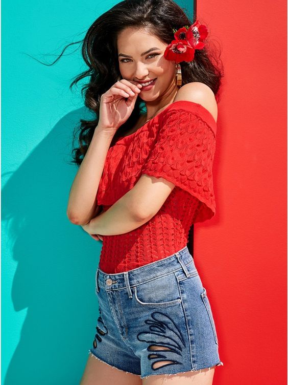 off the shoulder red top